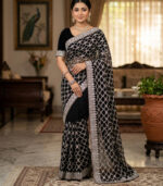 Premium Black Stone Work Designer Saree