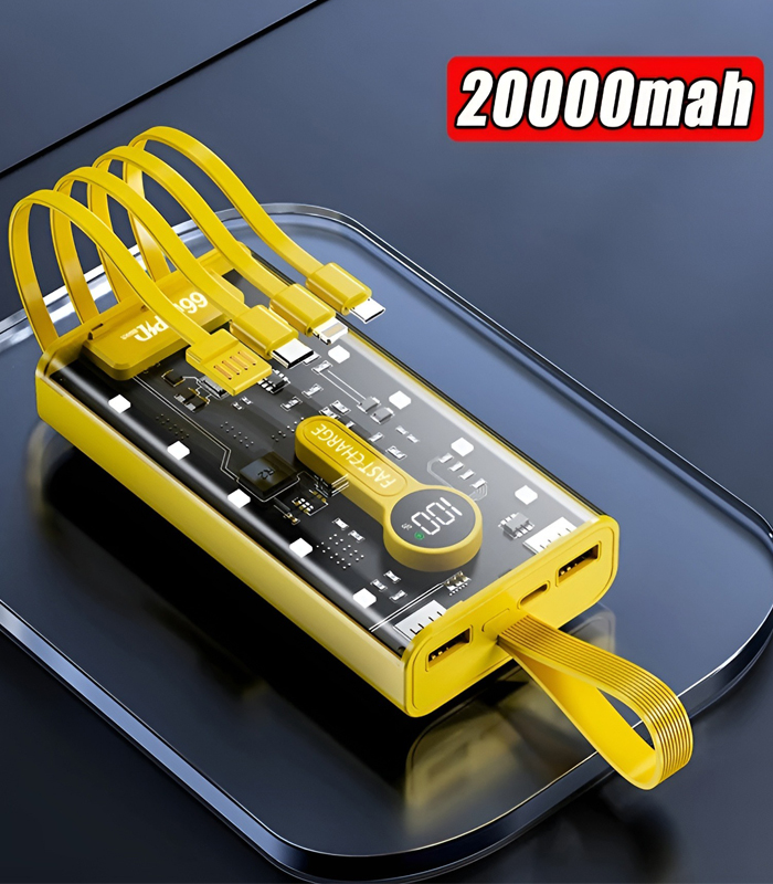 Transparent 66W High-Speed Power Bank – 20000mAh, PD 22W